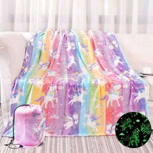 LIFEYJ Unicorn Glow in The Dark Soft Blanket 50"x60" for Girls Christmas Birthda